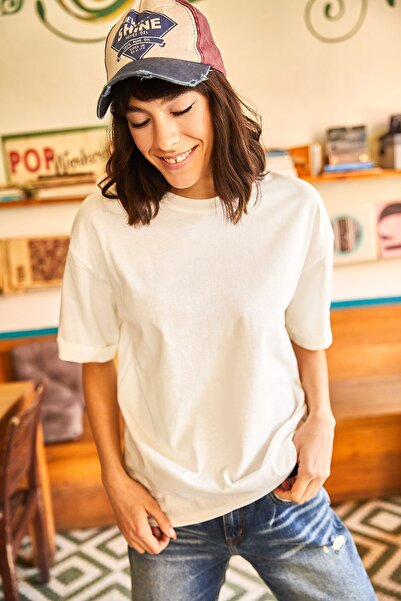 Olalook Női Ecru dupla ujjú Boyfriend kötött póló TSH-19000647