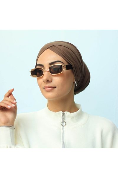 LOOKUP نظارة شمسية نسائية كلاسيكية مستطيلة الشكل بإطار ذهبي بني اللون