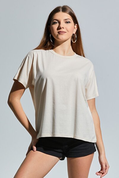 MD trend Women's Stone Crew Neck Basic Oversize T-shirt