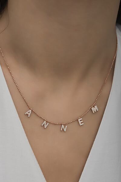 klas gümüş Annem Yazılı Rose Kolye-925 Ayar Gümüş