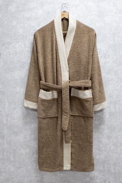Class Brown Kimono Bathrobe Unisex 100% Cotton Fish Back