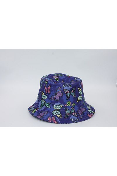 şapkadan Women's Purple Butterfly Patterned Bucket Hat