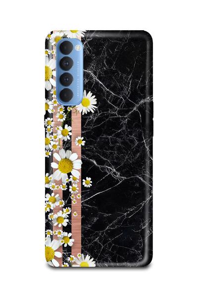 PERAX Oppo Reno 4 Pro Papatya Ve Siyah Mermer Baskılı Telefon Kılıfı Oporn4pr...