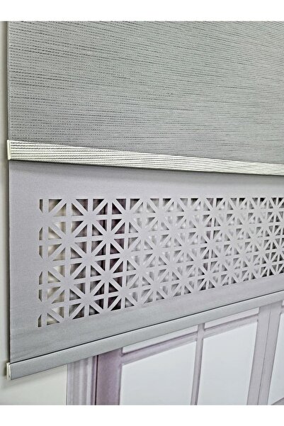 BBB Çift Mekanizmalı Lazer Kesim Tül Ve Stor Perde Gri Mlt1045