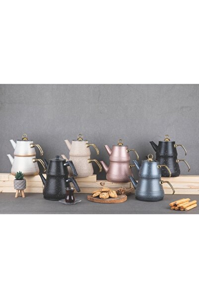 Sara Mutfak Eşyaları Granit Çaydanlık Gri Hasır Desen Işlemeli