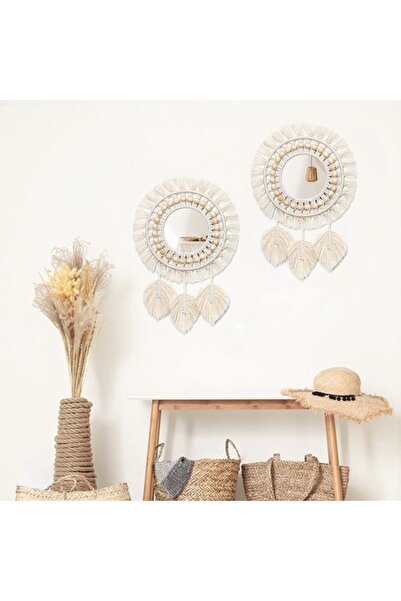 Miss California 2 Li Boncuk Detaylı Yaprak Dekor Ayna Set
