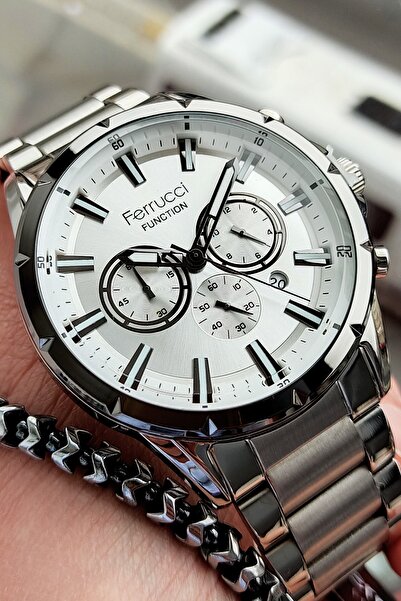 Ferrucci Function Erkek Kol Saati 3 Atm Su Geçirmez Gümüş Renk Çelik Kordon B...