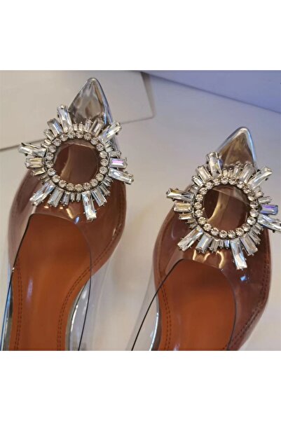 TrendyAnka Dámské princeznovské stříbrné Nude Tan Black Transparentní denní balerína s křišťálovým kamenem na podpatku