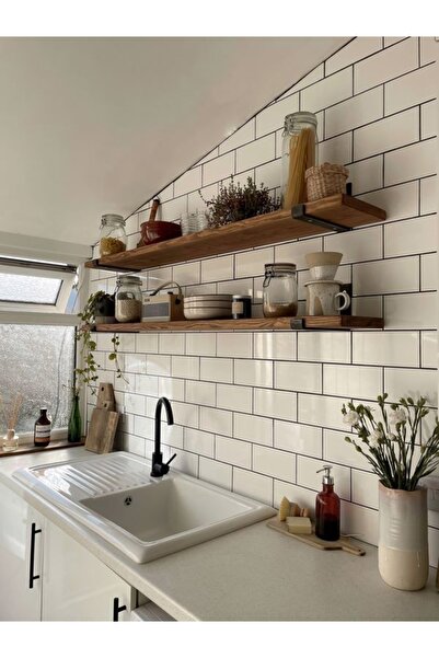 Karadeniz Dizayn Ahşap 2'li 160x20 Cm Kalınlık 40mm - Demir Tutacaklı Raf