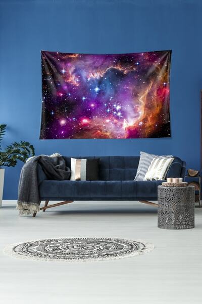 Pelangi غطاء حائط من القماش المخملي المقاوم للبقع من Space Dust Cloud Tapestry