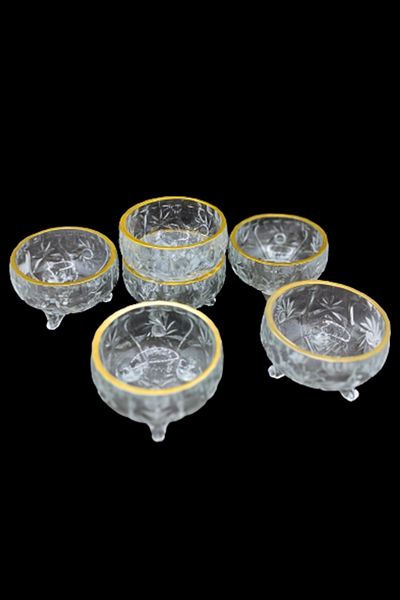 Zeryas Home Gold Gilt Embroidered Standing Glass Bowl