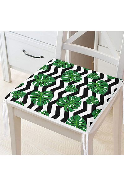 Realhomes Zigzag Zebra Themed Leaf Drawing Digital Printed Zippered Chair Cushion
