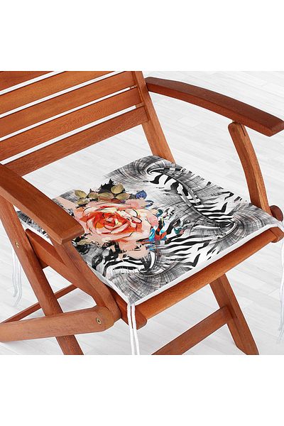 Realhomes Zebra Pattern Special Design Digital Printed Modern Zippered Chair Cushion with Flower Motif on the Floor