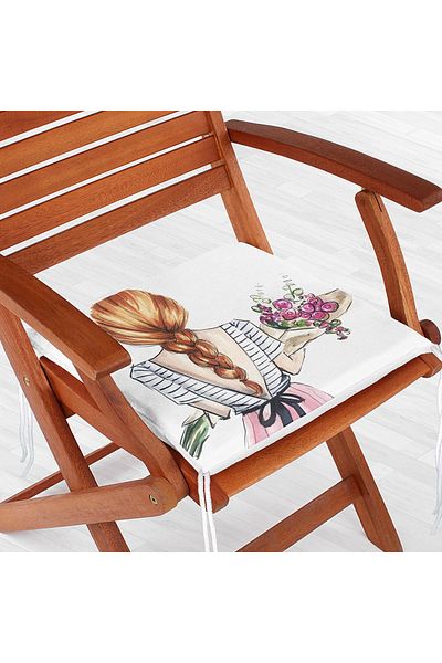 Realhomes Modern Zippered Chair Cushion with Floral Girl Drawing