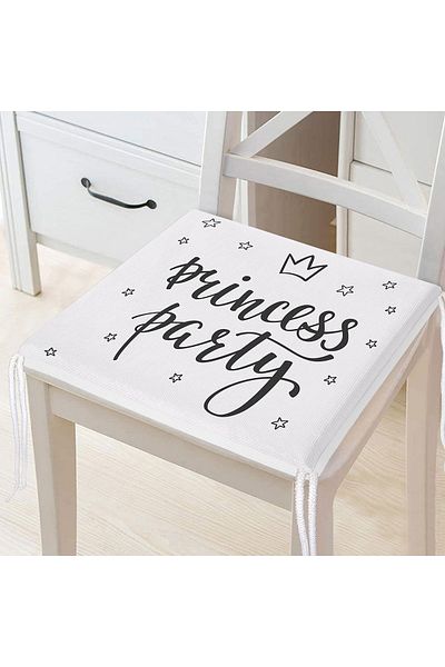 Realhomes Princess Party Text Patterned Digital Printed Zippered Chair Cushion