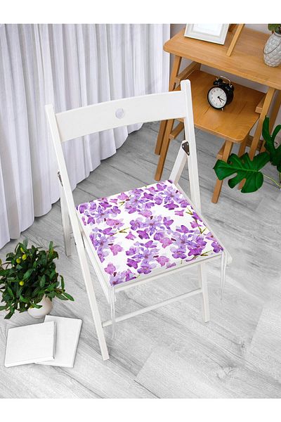 Realhomes Watercolor Purple Flower Figured Digital Printed Modern Zippered Chair Cushion