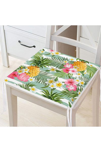 Realhomes Tropical Plant Patterned Digital Printed Zippered Chair Cushion