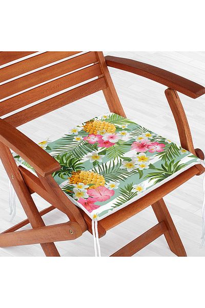 Realhomes Tropical Plant Patterned Digital Printed Zippered Chair Cushion