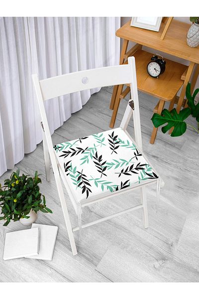Realhomes Green Black Leaf Patterned Digital Printed Modern Zippered Chair Cushion