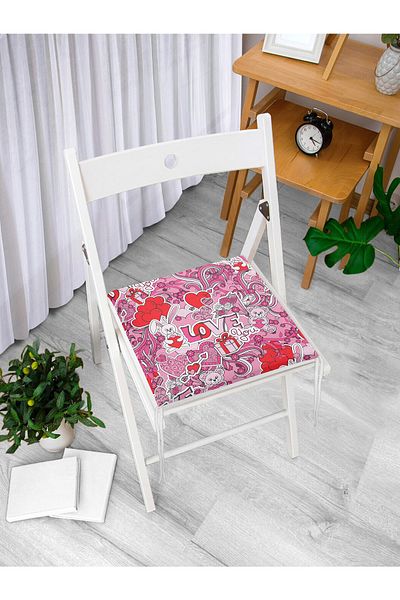 Realhomes Love You Themed Modern Zippered Chair Cushion with Pink Background
