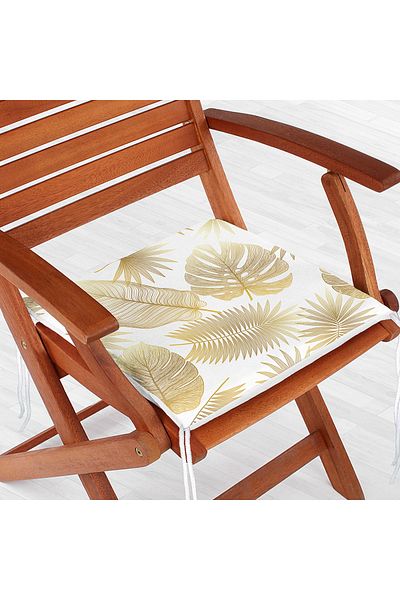 Realhomes Mink Leaves on White Background Digital Printed Zippered Chair Cushion