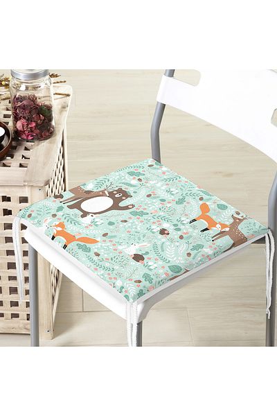 Realhomes Cute Forest Animals Motif Digital Printed Modern Zippered Chair Cushion
