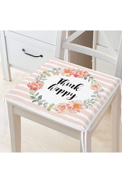 Realhomes Think Happy Digital Printed Zippered Chair Cushion with Flower Motif