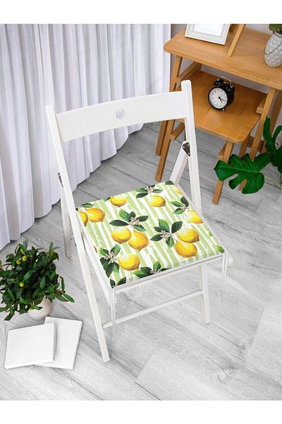 Realhomes 3D Lemon Pattern Digital Printed Zippered Chair Cushion with Green Background