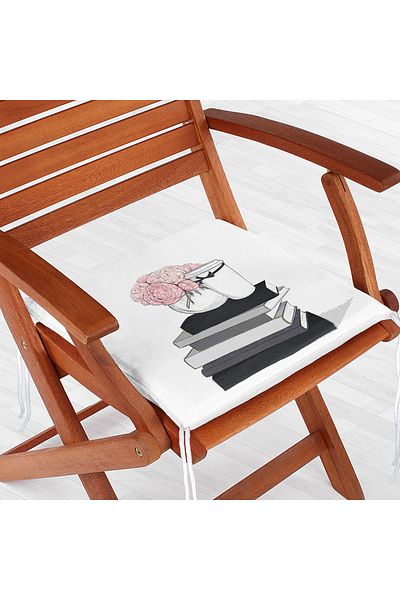 Realhomes Ψηφιακό εμπριμέ μαξιλάρι καρέκλας με φερμουάρ με σχέδιο Rose Book and Coffee