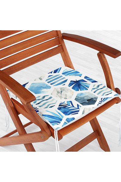 Realhomes Blue Themed Geometric Shaped Zippered Chair Cushion