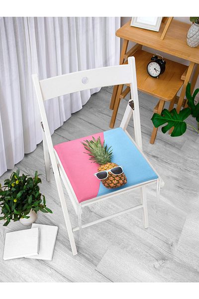 Realhomes Blue Pink Pineapple Patterned Modern Zippered Chair Cushion
