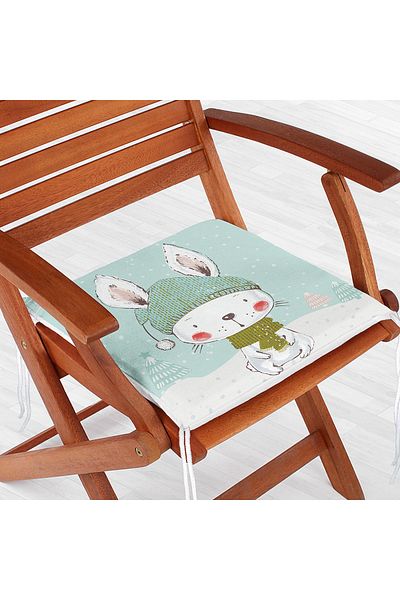 Realhomes Winter Rabbit Motif Digital Printed Modern Zippered Chair Cushion
