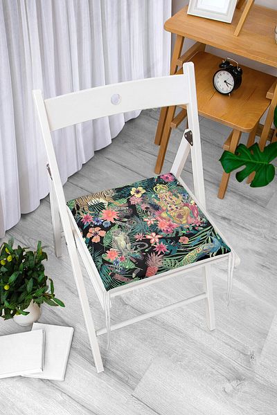 Realhomes Dark Blue Floored Amazon Woods Themed Modern Zippered Chair Cushion