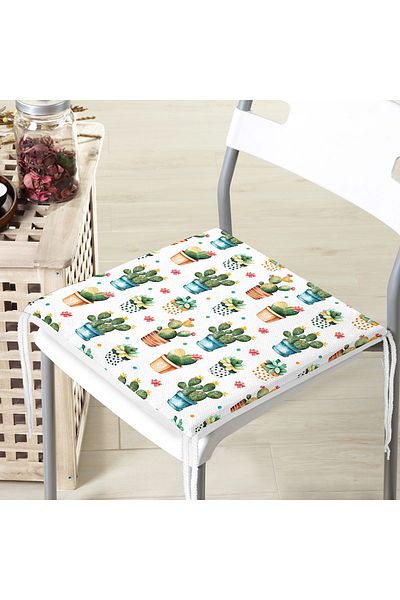 Realhomes Cute Cactuses in Flower Pot Designed Modern Zippered Chair Cushion
