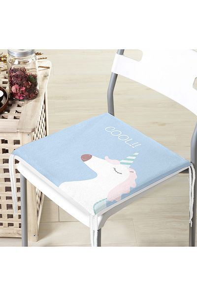 Realhomes Scaun Copii Cool Printed Unicorn Blue Floor - Cu fermoar și imprimat digital