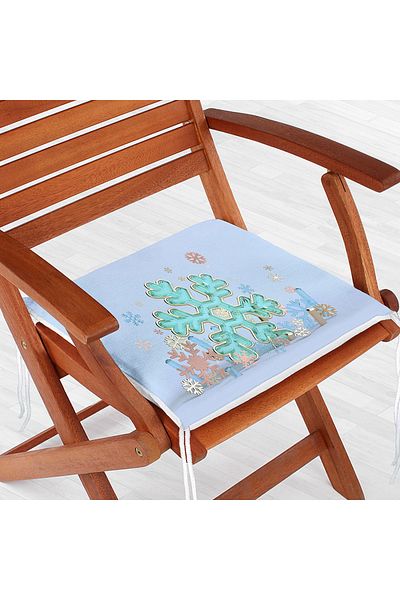 Realhomes Light Blue Snowflake Themed Digital Printed Zippered Chair Cushion