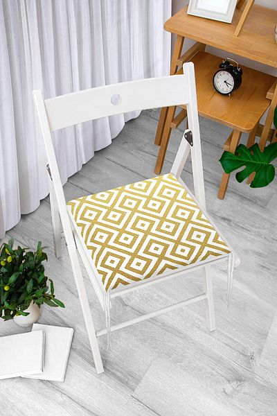 Realhomes Gold Colored Geometric Patterned Special Design Zippered Chair Cushion