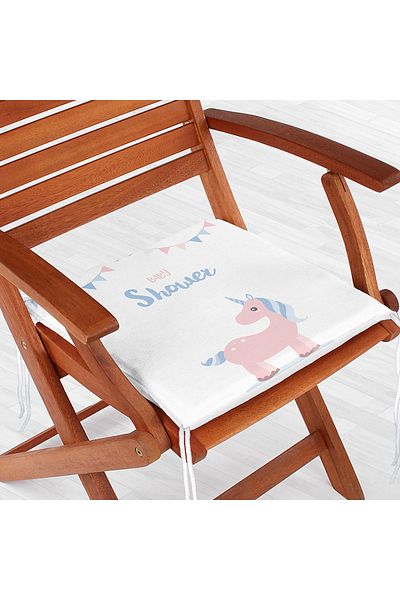 Realhomes Unicorn Patterned White Floor Baby Shower Chair - Zippered Children's Room Cushion