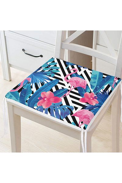 Realhomes Geometric Blue Pink Flamingo Design Digital Printed Zippered Chair Cushion