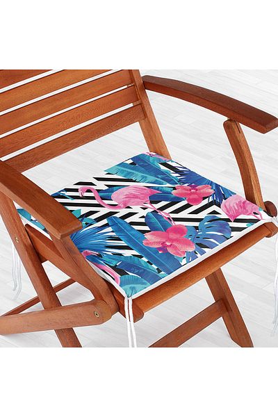 Realhomes Geometric Blue Pink Flamingo Design Digital Printed Zippered Chair Cushion