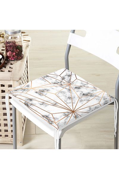 Realhomes Gold Geometric Shapes Specially Designed Zippered Chair Cushion on Marble Floor