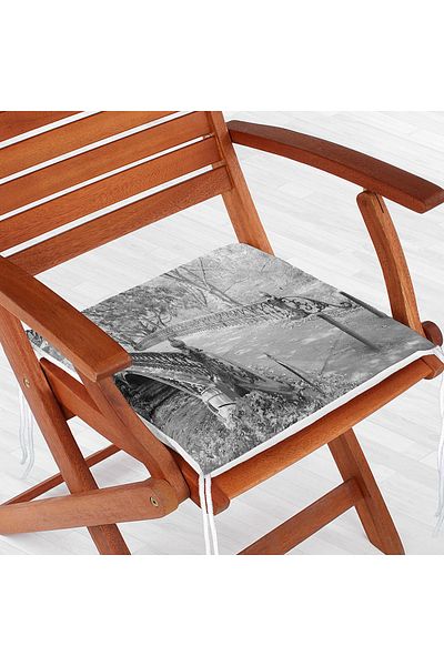 Realhomes Black and White Bridge Patterned Digital Printed Modern Zippered Chair Cushion