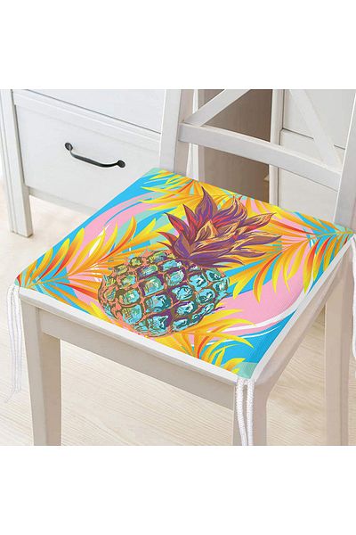 Realhomes Modern Zippered Chair Cushion with Colorful Leaf Floor and Pineapple Detail