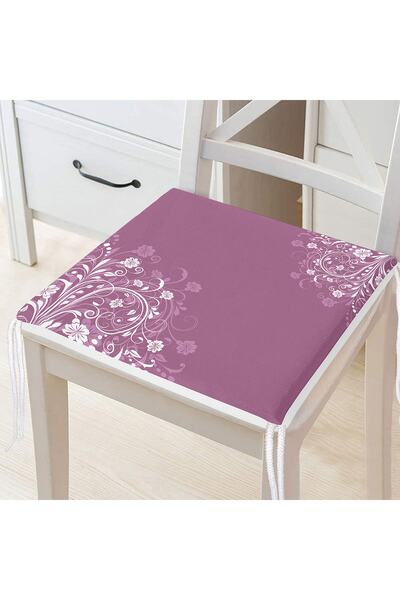 Realhomes Lila Zeminli Dijital Baskılı Modern Fermuarlı Sandalye Minderi