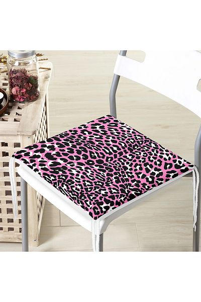 Realhomes Pink Colored Leopard Patterned Modern Zippered Chair Cushion