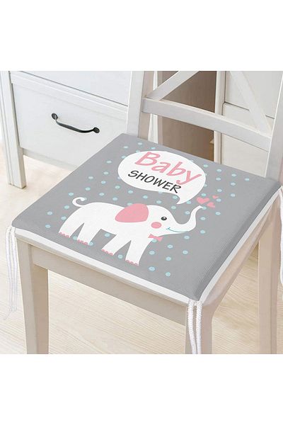 Realhomes Gray Background Baby Shower Themed Special Designed Digital Printed Children's Room Zippered Chair Cushion