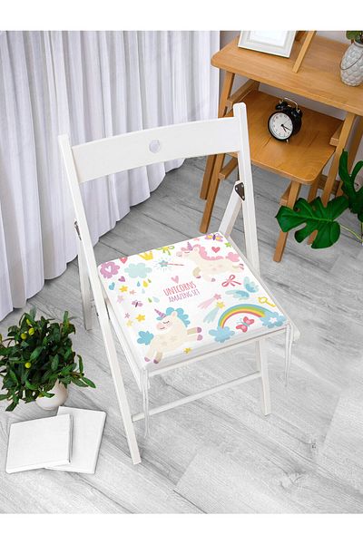 Realhomes Cute Unicorn And Rainbow Patterned Digital Printed Zippered Chair Cushion