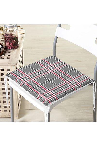 Realhomes Plaid Patterned Digital Printed Modern Zippered Chair Cushion