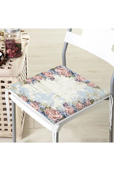 Realhomes Flower Themed Digital Printed Zippered Chair Cushion on Antique Floor