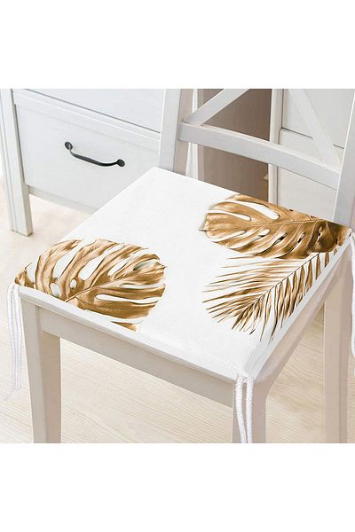Realhomes 3D Gold Colored Palm Leaves Patterned Zippered Chair Cushion
